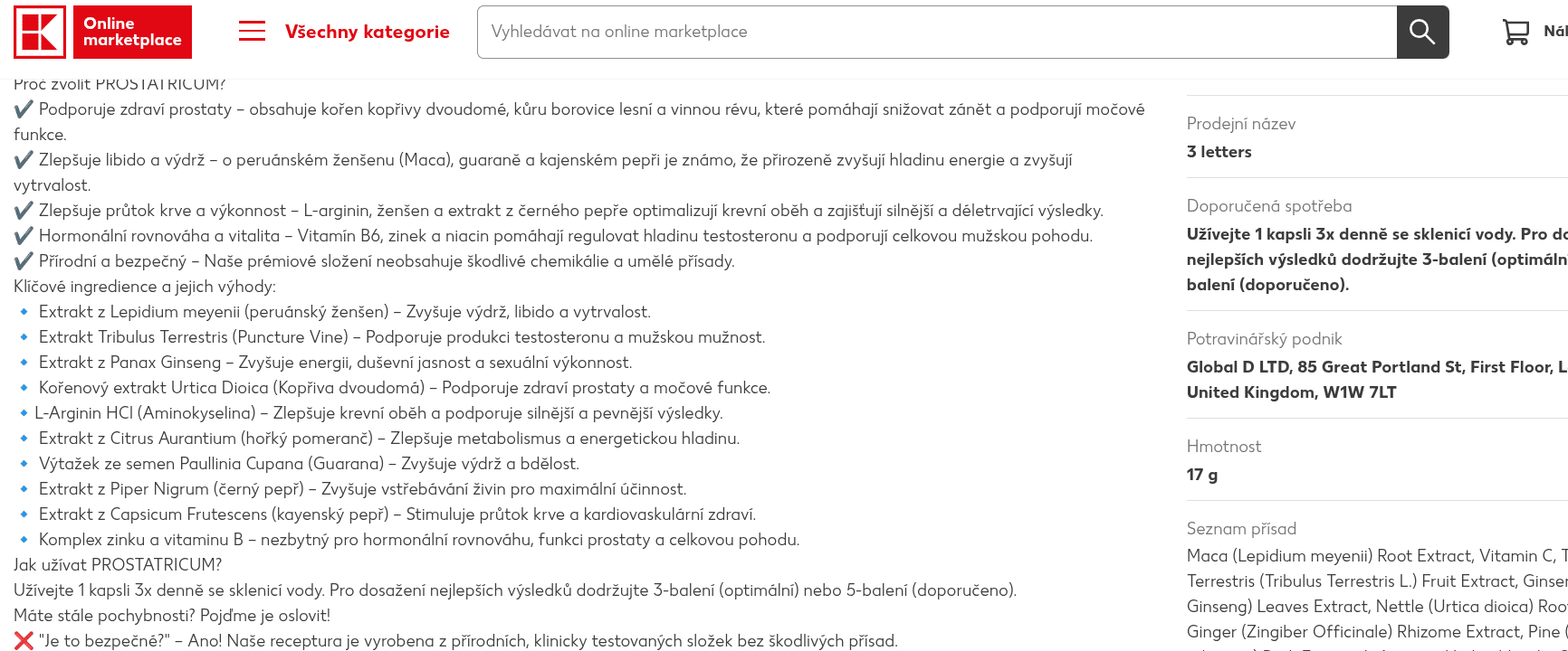 Prostatricum složení