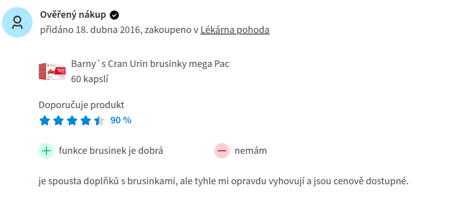 Barnys Cran-Urin megaPAC brusinky recenze
